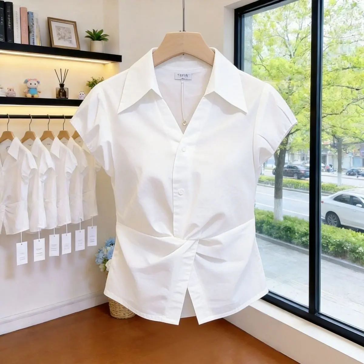 Summer Casual Style Slim Fit Shirt Short Sleeve Knot Waist Casual Collar Cover Belly Versatile Women's Fashion Polyester Fiber
Summer Casual Style Slim Fit Shirt Short Sleeve Knot Waist Casual Collar Cover Belly Versatile Women's Fashion Polyester Fiber