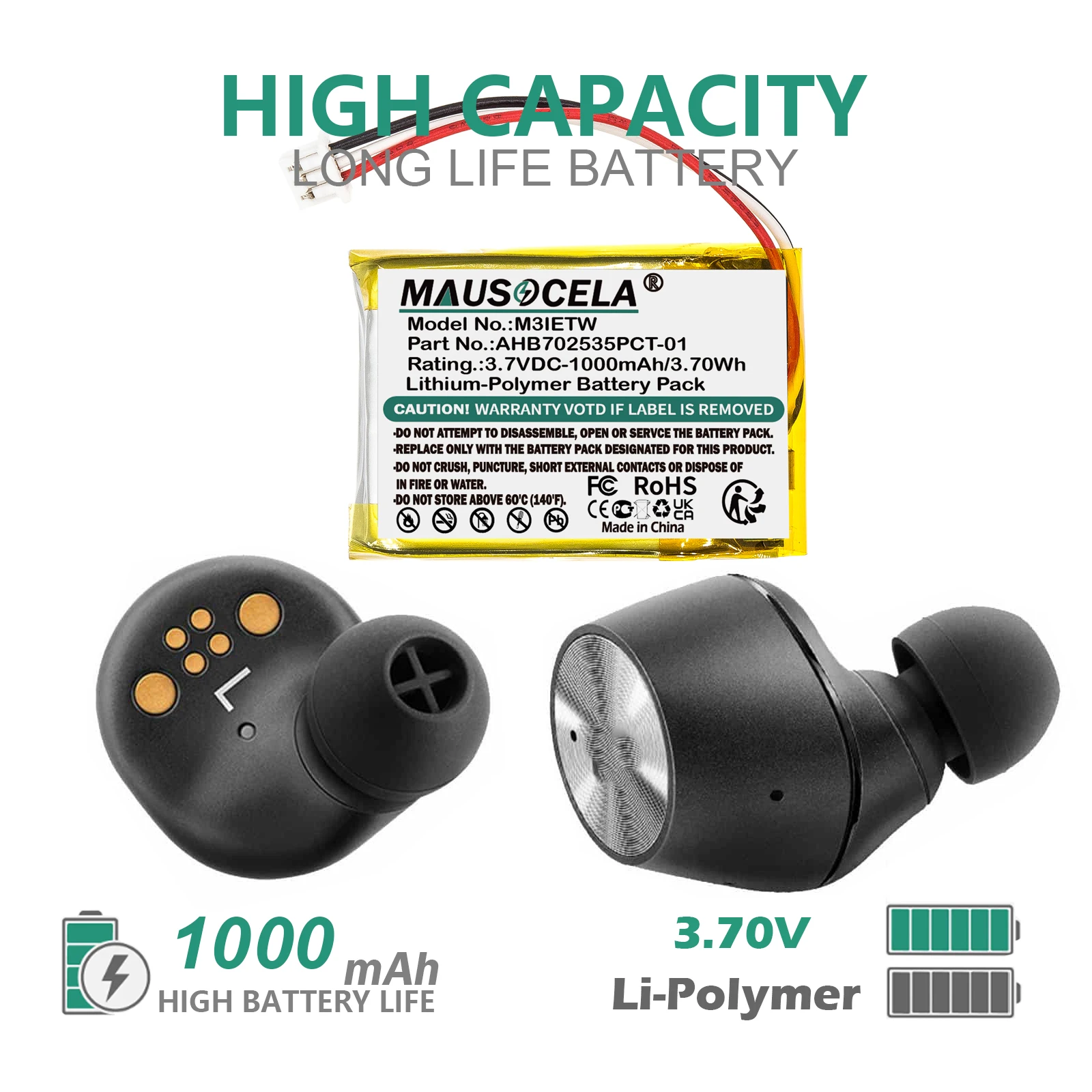 1000mAh Wireless Headset Battery For Sennheiser:AHB702535PCT-01,M3IETW,M3AEBT,M3IETW2,Momentum True Wireless MTW,Momentum 3
1000mAh Wireless Headset Battery For Sennheiser:AHB702535PCT-01,M3IETW,M3AEBT,M3IETW2,Momentum True Wireless MTW,Momentum 3
