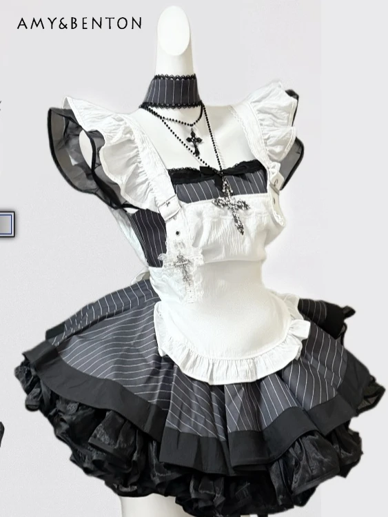 Sweet Lolita Dark Maid Sexy Outfit Women Japanese Cute Bow Flutter Sleeve Plaid Patchwork High Waist Mini Ball Gown Dress Apron
Sweet Lolita Dark Maid Sexy Outfit Women Japanese Cute Bow Flutter Sleeve Plaid Patchwork High Waist Mini Ball Gown Dress Apron