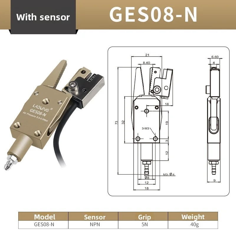 LADUNG GE Series Mini Pneumatic 2-Finger Gripper Robot Finger Cylinder Sprue Clamp GE08/12 High Precision
LADUNG GE Series Mini Pneumatic 2-Finger Gripper Robot Finger Cylinder Sprue Clamp GE08/12 High Precision