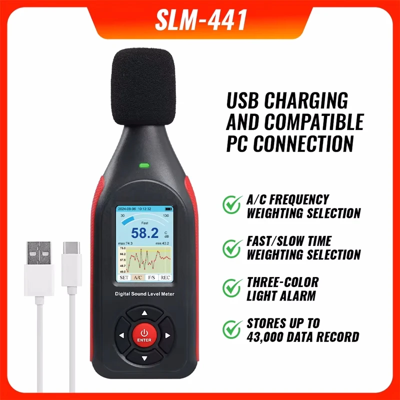 30~130dB 43,000 Data Record Noise Meter Sonometer Visual Line Chart DC Output Alarm Function Professional Sonometer
30~130dB 43,000 Data Record Noise Meter Sonometer Visual Line Chart DC Output Alarm Function Professional Sonometer