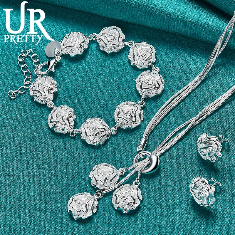925 Sterling Silver Retro Rose Necklace Bracelet Earrings Set Fashion Women's Birthday Party Wedding Charm Jewelry
925 Sterling Silver Retro Rose Necklace Bracelet Earrings Set Fashion Women's Birthday Party Wedding Charm Jewelry