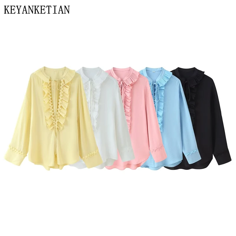 KEYANKETIAN Summer new women's layered pleated decoration V-neck drawstring tied chiffon shirt women's shirt
KEYANKETIAN Summer new women's layered pleated decoration V-neck drawstring tied chiffon shirt women's shirt