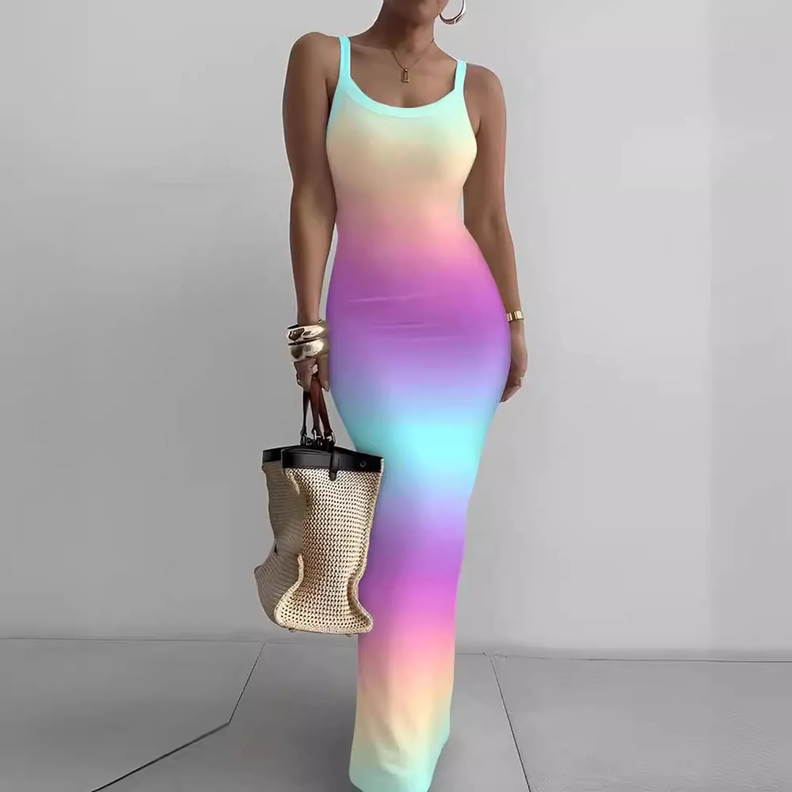 Women's Random Print Bodycon Dress Casual Sleeveless Gradient Color Muslim Long Dresses For Beach Vacation Summer Sundress
Women's Random Print Bodycon Dress Casual Sleeveless Gradient Color Muslim Long Dresses For Beach Vacation Summer Sundress