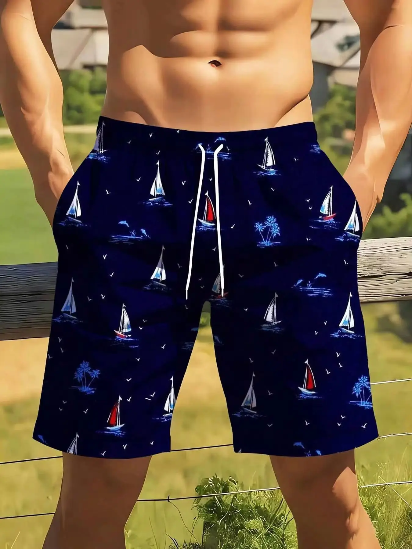 Men's Navy Blue Sailboat Print Swim Trunks Beach Shorts Summer Vacation Wear Quick Dry Board Shorts For Outdoor Activities
Men's Navy Blue Sailboat Print Swim Trunks Beach Shorts Summer Vacation Wear Quick Dry Board Shorts For Outdoor Activities