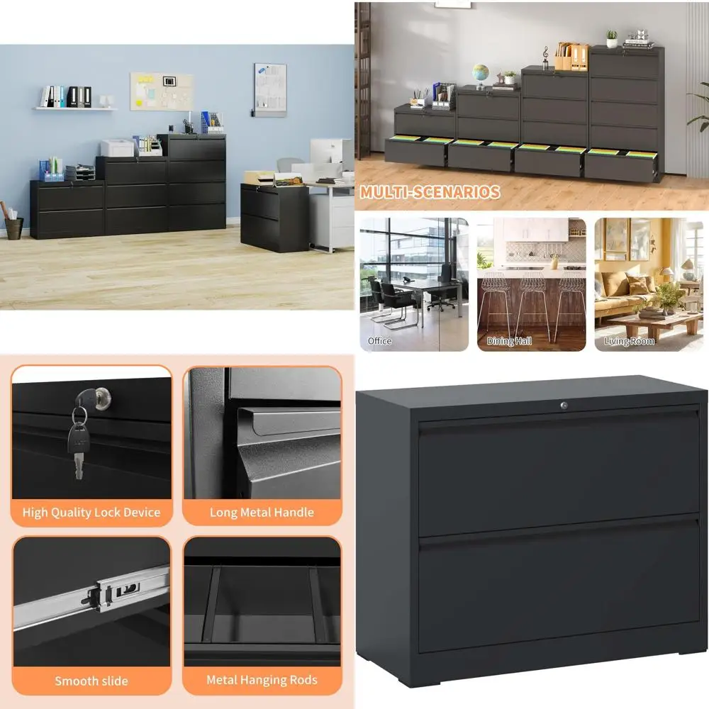 Sturdy 2-Drawer Lockable File Cabinet, 110 lbs Capacity, Quiet Full-Extension for Home Office, Eco-Steel, Black
Sturdy 2-Drawer Lockable File Cabinet, 110 lbs Capacity, Quiet Full-Extension for Home Office, Eco-Steel, Black