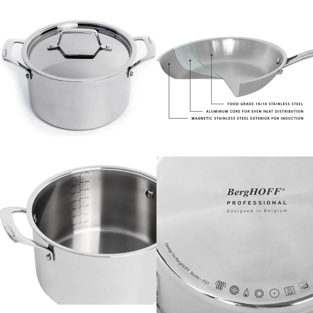 BergHOFF Professional 18/10 Stainless Steel 8 Quart Stockpot with Safe Grip Handle and Matching Lid for Induction Cooktops
BergHOFF Professional 18/10 Stainless Steel 8 Quart Stockpot with Safe Grip Handle and Matching Lid for Induction Cooktops