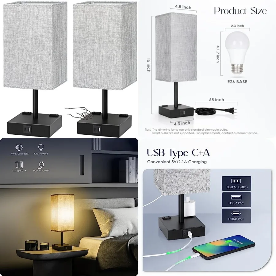 Bedside Table Lamps Set of 2 - Touch Nightstand Lamp for Bedroom with USB C+A Charging Ports and AC Outlets, 3-Way Dimmable Des
Bedside Table Lamps Set of 2 - Touch Nightstand Lamp for Bedroom with USB C+A Charging Ports and AC Outlets, 3-Way Dimmable Des