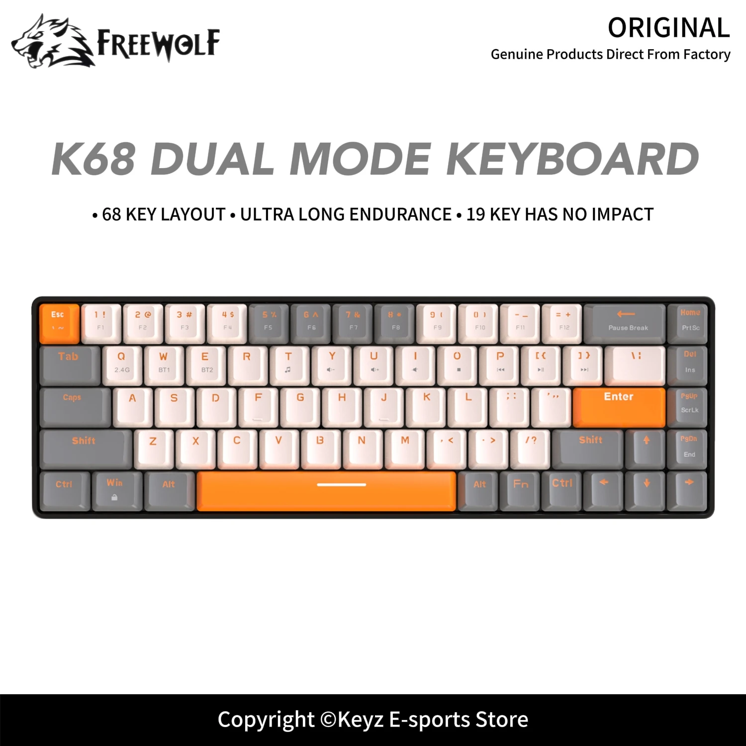 68 Keys Compact Wireless Mechanical Keyboard FREEWOLF K68 Bluetooth Gaming Keyboard Hot-Swappable 19-Key No Conflict ABS Keycaps
68 Keys Compact Wireless Mechanical Keyboard FREEWOLF K68 Bluetooth Gaming Keyboard Hot-Swappable 19-Key No Conflict ABS Keycaps