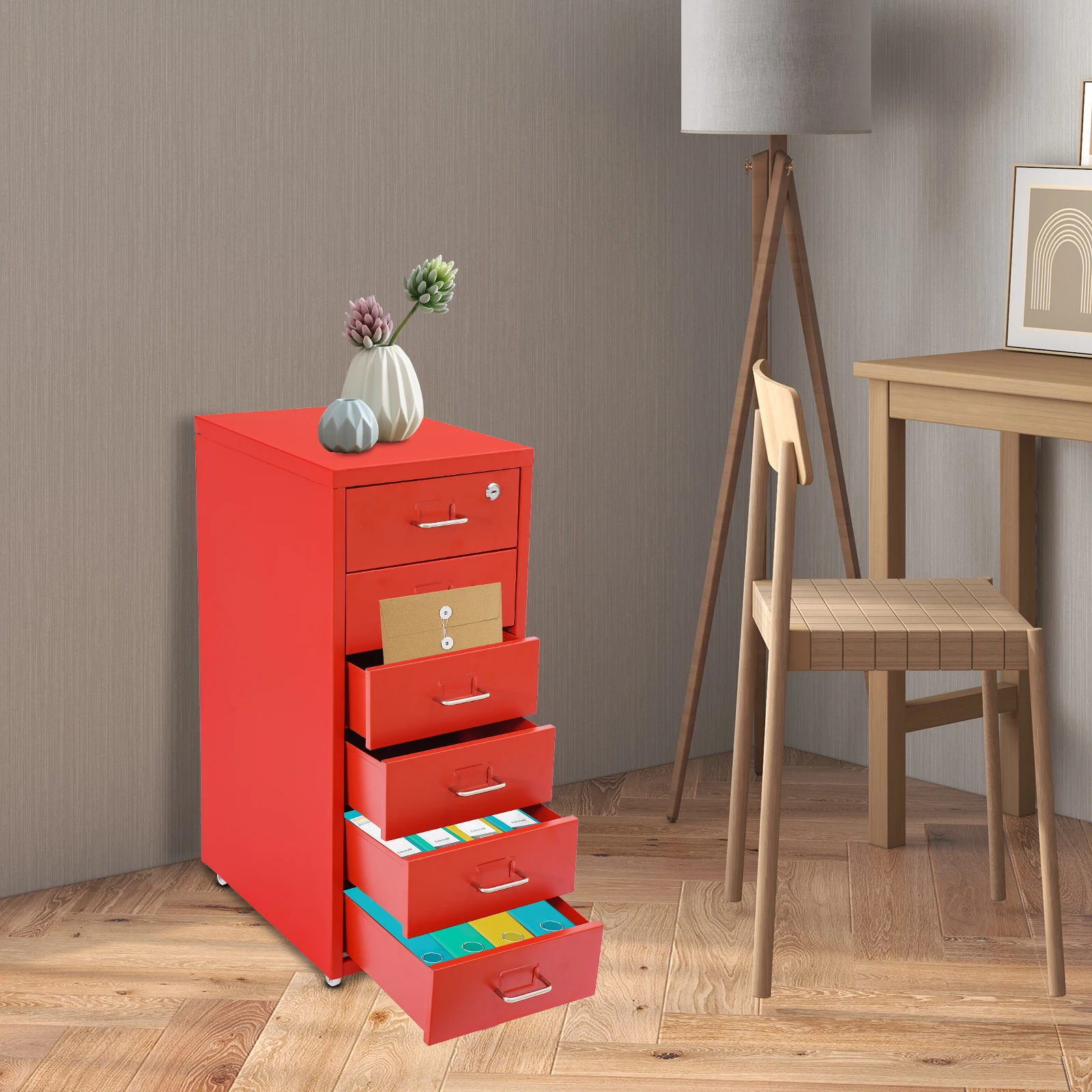 6-Drawers Cold-rolled Steel Vertical Filing Cabinet File Case Freestanding With Lock & Wheels
6-Drawers Cold-rolled Steel Vertical Filing Cabinet File Case Freestanding With Lock & Wheels