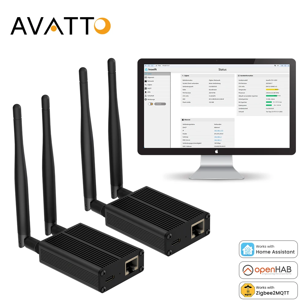 AVATTO ZigBee 3.0 To Ethernet, USB, And WiFi Gateway Coordinator,Works With Zigbee2MQTT, ZHA,Home Assistant,OpenHAB
AVATTO ZigBee 3.0 To Ethernet, USB, And WiFi Gateway Coordinator,Works With Zigbee2MQTT, ZHA,Home Assistant,OpenHAB
