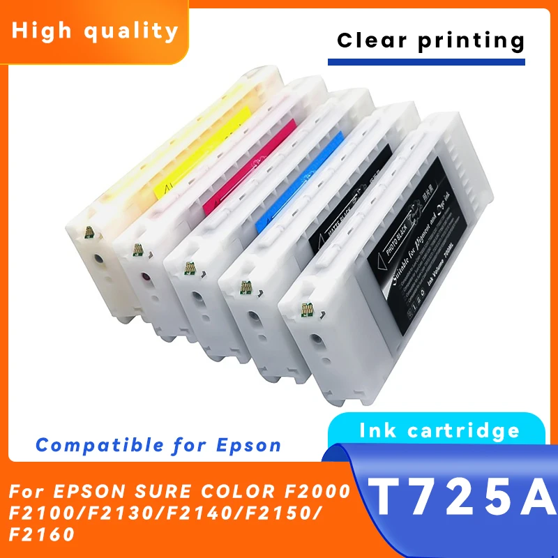 Compatible Ink Cartridge for Epson SureColor F2000 F2100 F2130 F2140 F2150 F2160 Printer with DTG Textile Ink T7251 T7254 T725A
Compatible Ink Cartridge for Epson SureColor F2000 F2100 F2130 F2140 F2150 F2160 Printer with DTG Textile Ink T7251 T7254 T725A