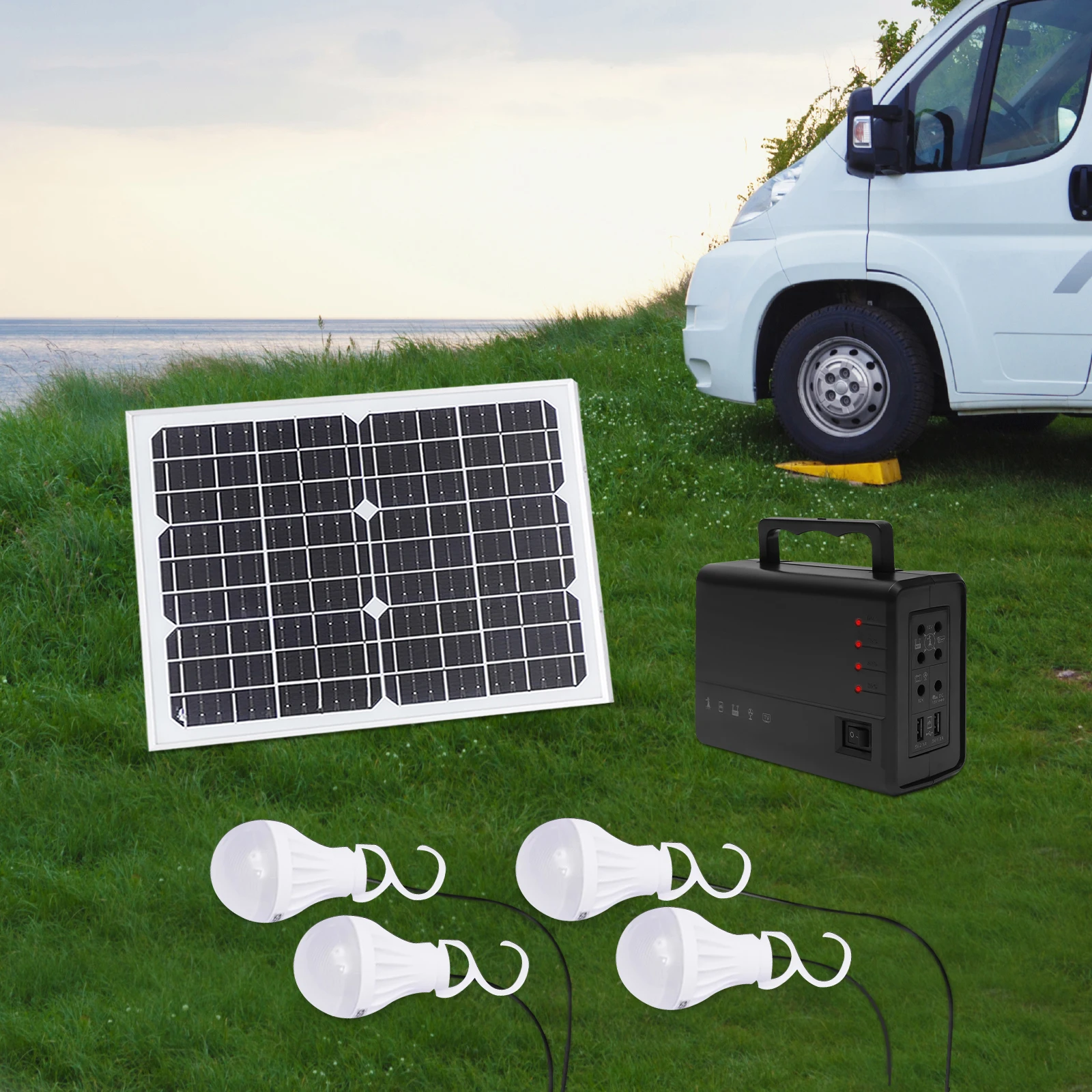 Portable Solar Panel Power Energy Storage Generator Kit Solar Home DC System Kit 4 LED Light Bulb USB Charger Generation
Portable Solar Panel Power Energy Storage Generator Kit Solar Home DC System Kit 4 LED Light Bulb USB Charger Generation
