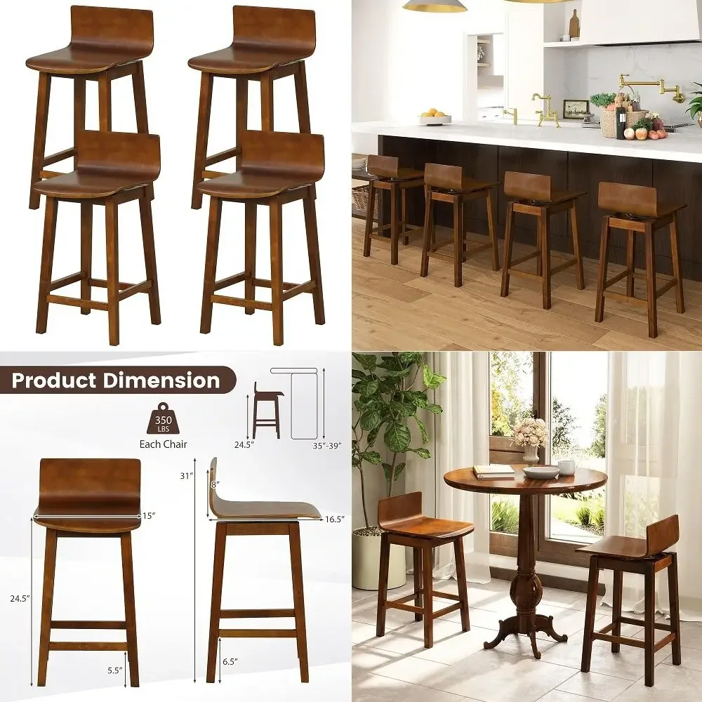 Swivel Solid Wood Bar Stools Set of 4, 24.5inch Counter Height Chairs with Low Back, Footrest, Farmhouse Wooden Armless barstoo
Swivel Solid Wood Bar Stools Set of 4, 24.5inch Counter Height Chairs with Low Back, Footrest, Farmhouse Wooden Armless barstoo