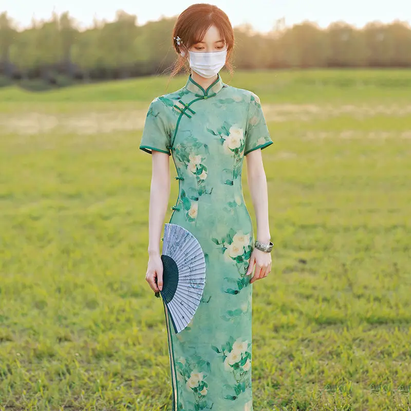 Green High Quality Cheongsam Flower Print Short Sleeve Vintage Dress Slim-fit Women Costumes Elegant Qipao S To XXL
Green High Quality Cheongsam Flower Print Short Sleeve Vintage Dress Slim-fit Women Costumes Elegant Qipao S To XXL