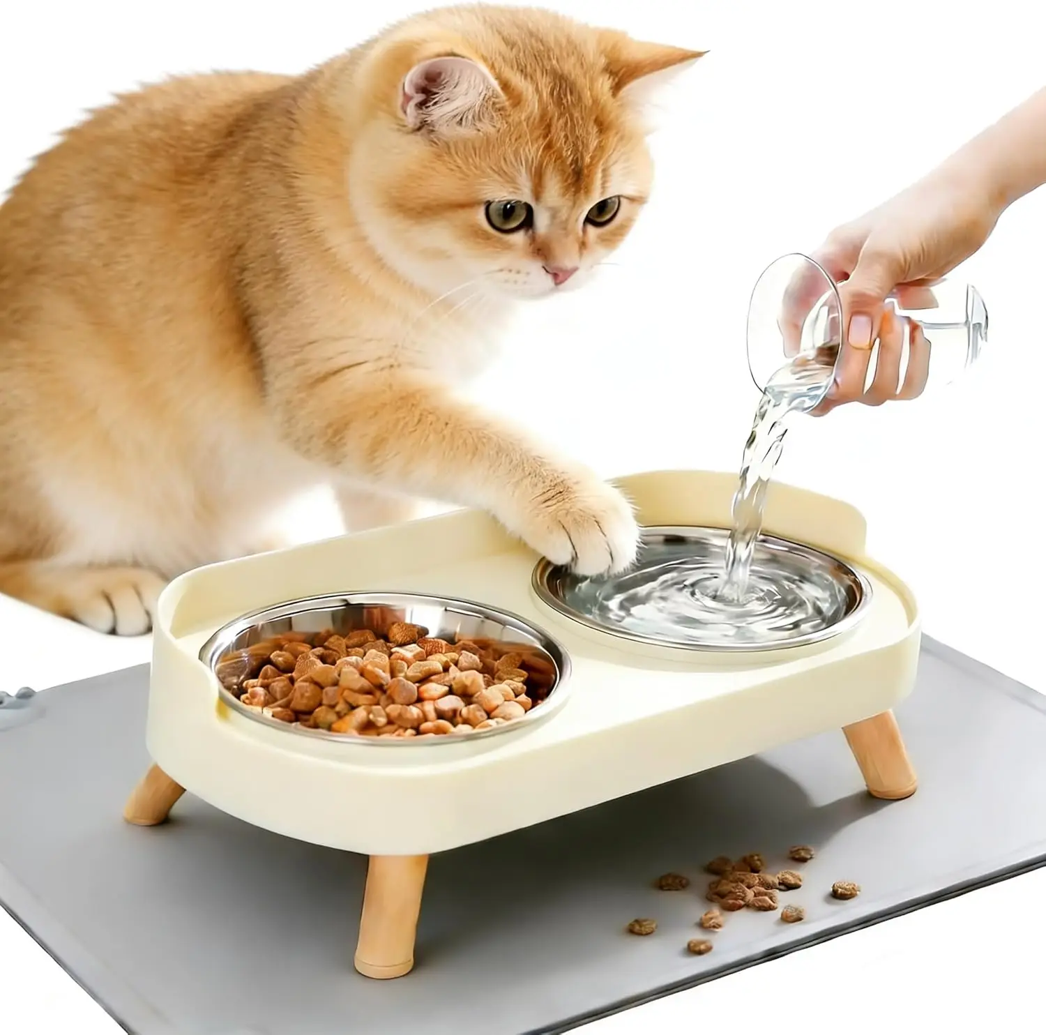 Raised Cat Bowls with Splash Guard, Anti-Vomiting Elevated Pet Food & Water Set, Stainless Steel for Cats & Small Dogs, White
Raised Cat Bowls with Splash Guard, Anti-Vomiting Elevated Pet Food & Water Set, Stainless Steel for Cats & Small Dogs, White