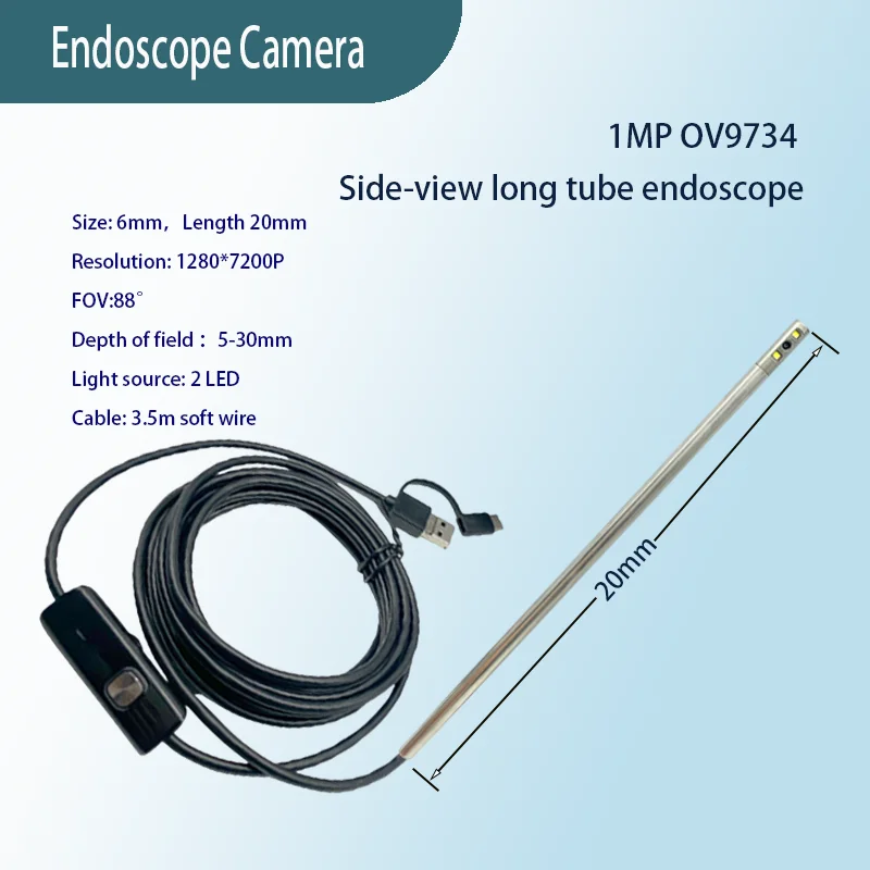 1MP 6mm side view long tube endoscope FOV 88° macro USB soft wire endoscope suitable for industrial pipeline inspection
1MP 6mm side view long tube endoscope FOV 88° macro USB soft wire endoscope suitable for industrial pipeline inspection