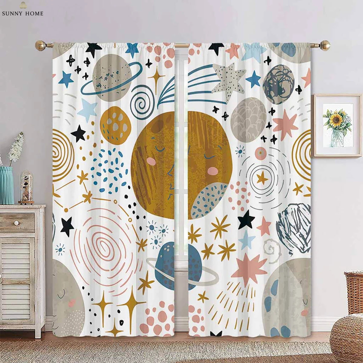 Cartoon Planet Moon Star Print Bed Curtain Living Room Kitchen Children's Room Decorative Curtain Home Textile 2 Pieces
Cartoon Planet Moon Star Print Bed Curtain Living Room Kitchen Children's Room Decorative Curtain Home Textile 2 Pieces