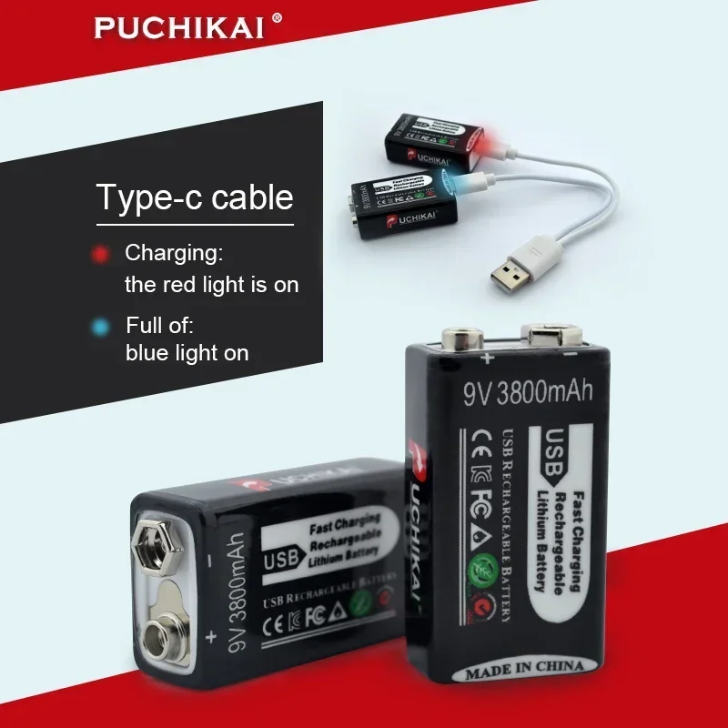 9V 3800mAh polymer lithium-ion rechargeable USB Type-C battery, suitable for multimeter, microphone, toy remote control, KTV+USB
9V 3800mAh polymer lithium-ion rechargeable USB Type-C battery, suitable for multimeter, microphone, toy remote control, KTV+USB
