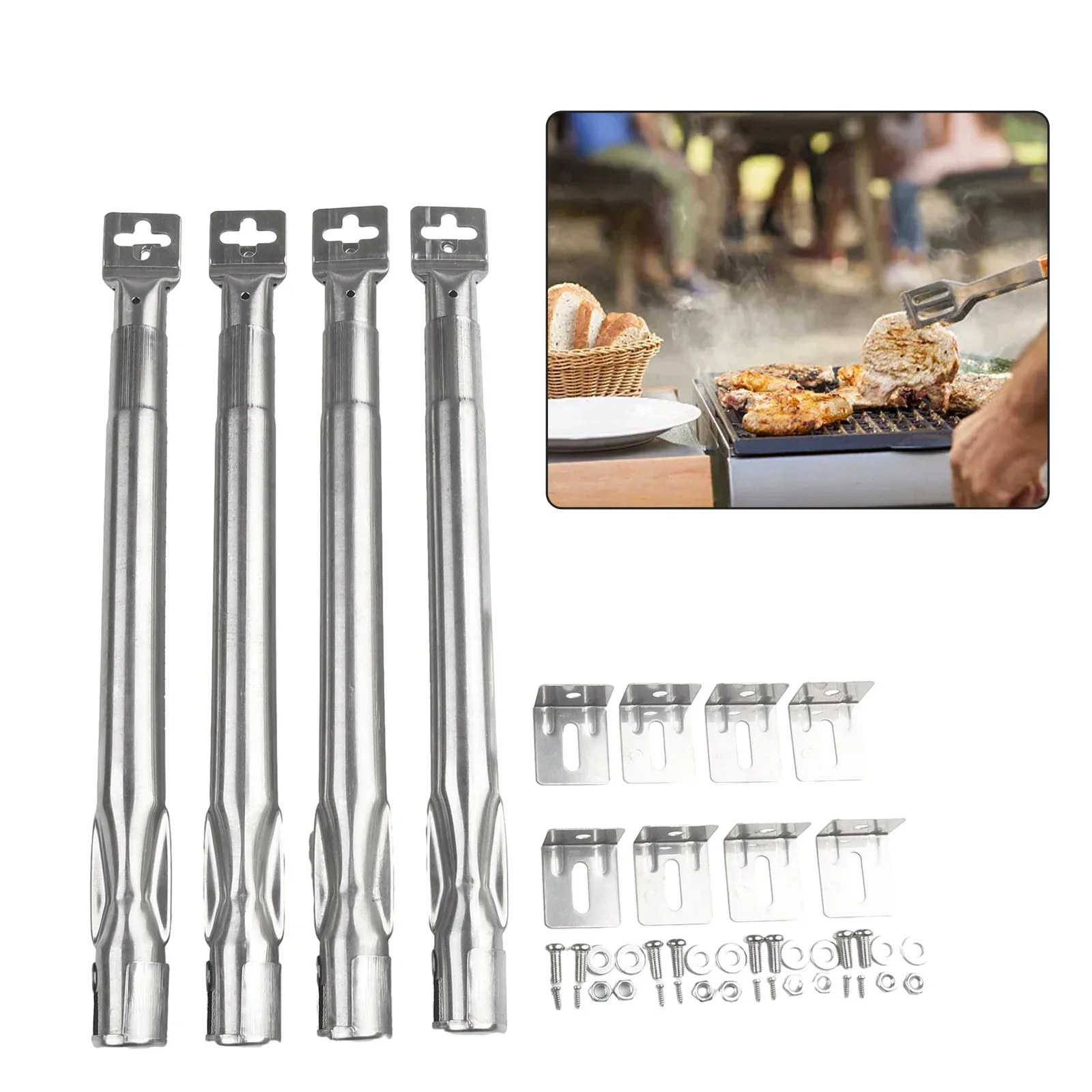 4 Pack of BBQ Grill Burners Made of Stainless Steel Adjustable from 35 to 42 cm Compatible with For Gas Grills
4 Pack of BBQ Grill Burners Made of Stainless Steel Adjustable from 35 to 42 cm Compatible with For Gas Grills
