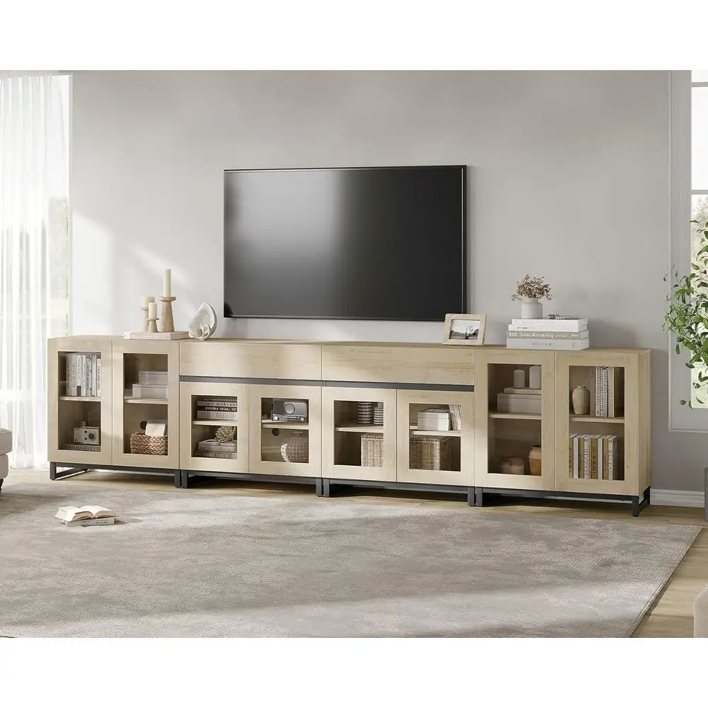 Universal TV Stand for TVs up to 120 with Glass Door and 2 Drawers, Media Shelf for Living Spaces, Light Oak Finish
Universal TV Stand for TVs up to 120 with Glass Door and 2 Drawers, Media Shelf for Living Spaces, Light Oak Finish