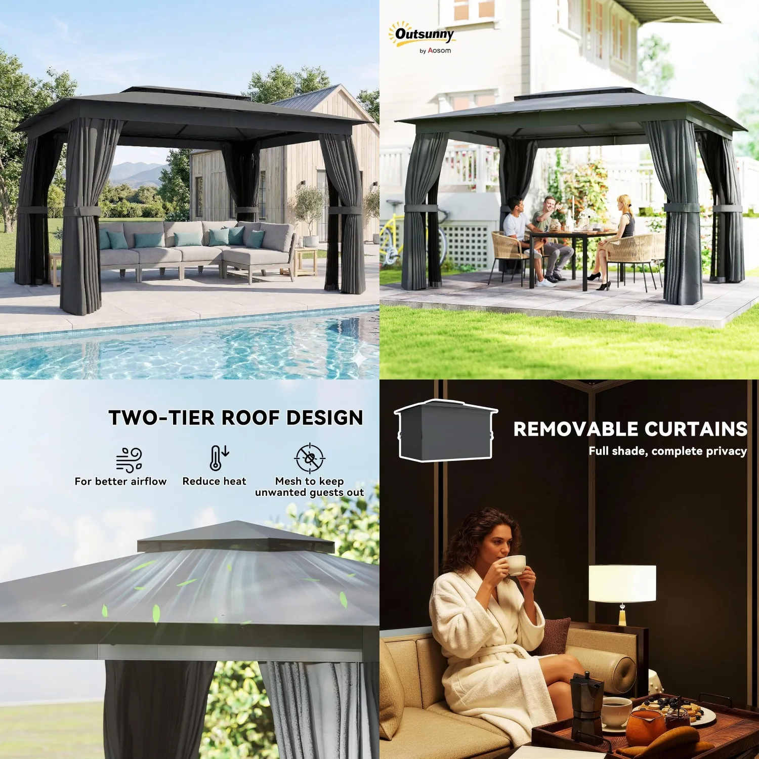 10x12ft Outdoor Patio Gazebo Heavy Duty Double Roof Curtains Netting Steel Frame UPF30+ Hooks Lawn Backyard Deck, Customized
10x12ft Outdoor Patio Gazebo Heavy Duty Double Roof Curtains Netting Steel Frame UPF30+ Hooks Lawn Backyard Deck, Customized