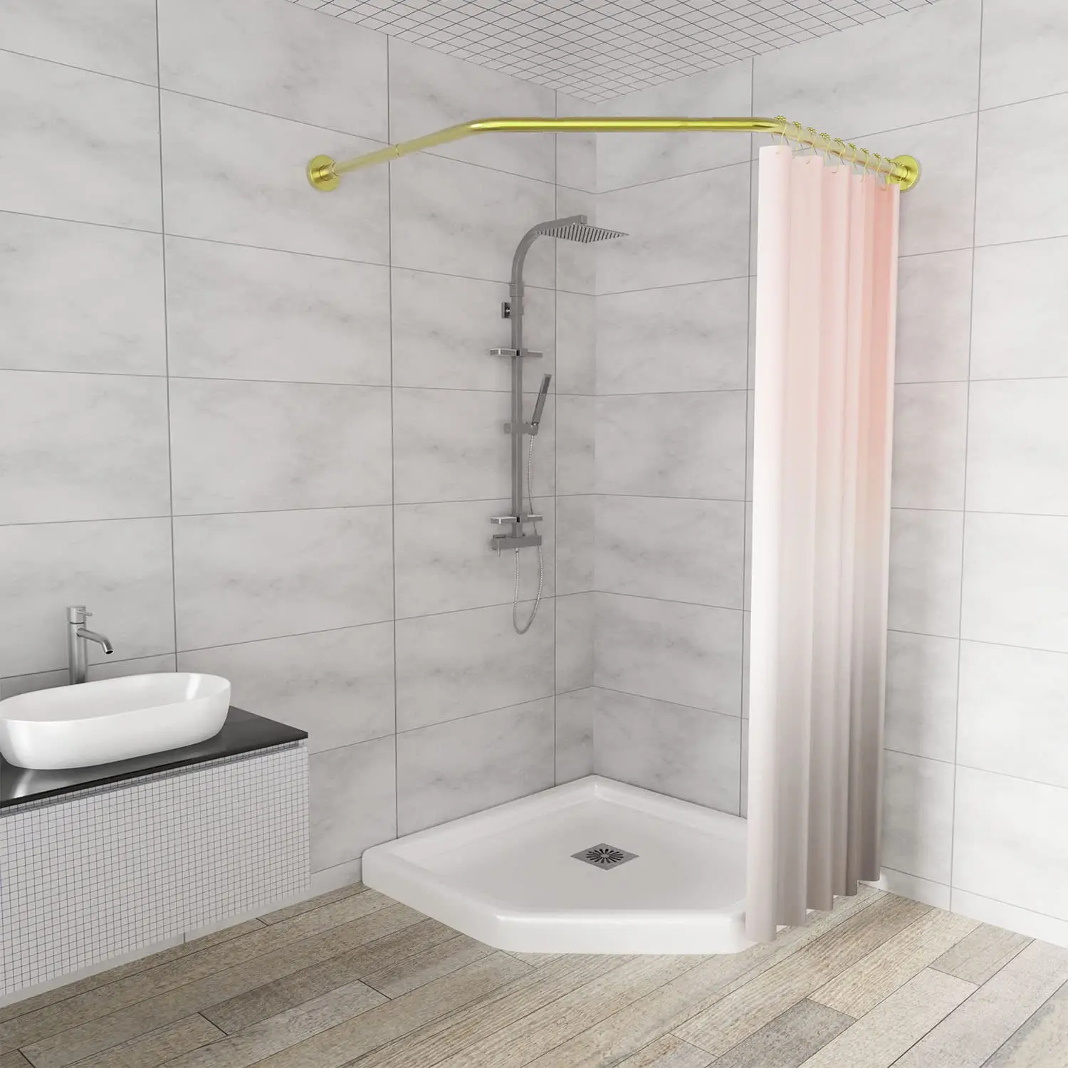 Adjustable 304 Stainless Steel Corner Shower Curtain Rod For Bathroom
Adjustable 304 Stainless Steel Corner Shower Curtain Rod For Bathroom