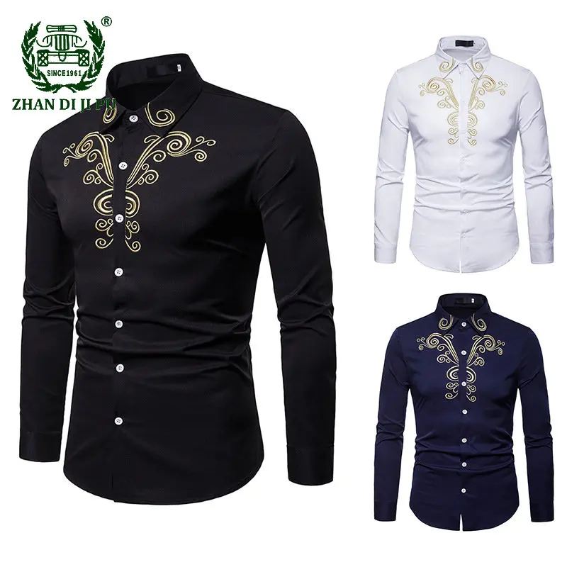 Men's Gold Embroidery Shirt Long Sleeve Chemise Homme New Solid Color White Dress Shirts Mens Slim Fit Business Wedding Camisa
Men's Gold Embroidery Shirt Long Sleeve Chemise Homme New Solid Color White Dress Shirts Mens Slim Fit Business Wedding Camisa