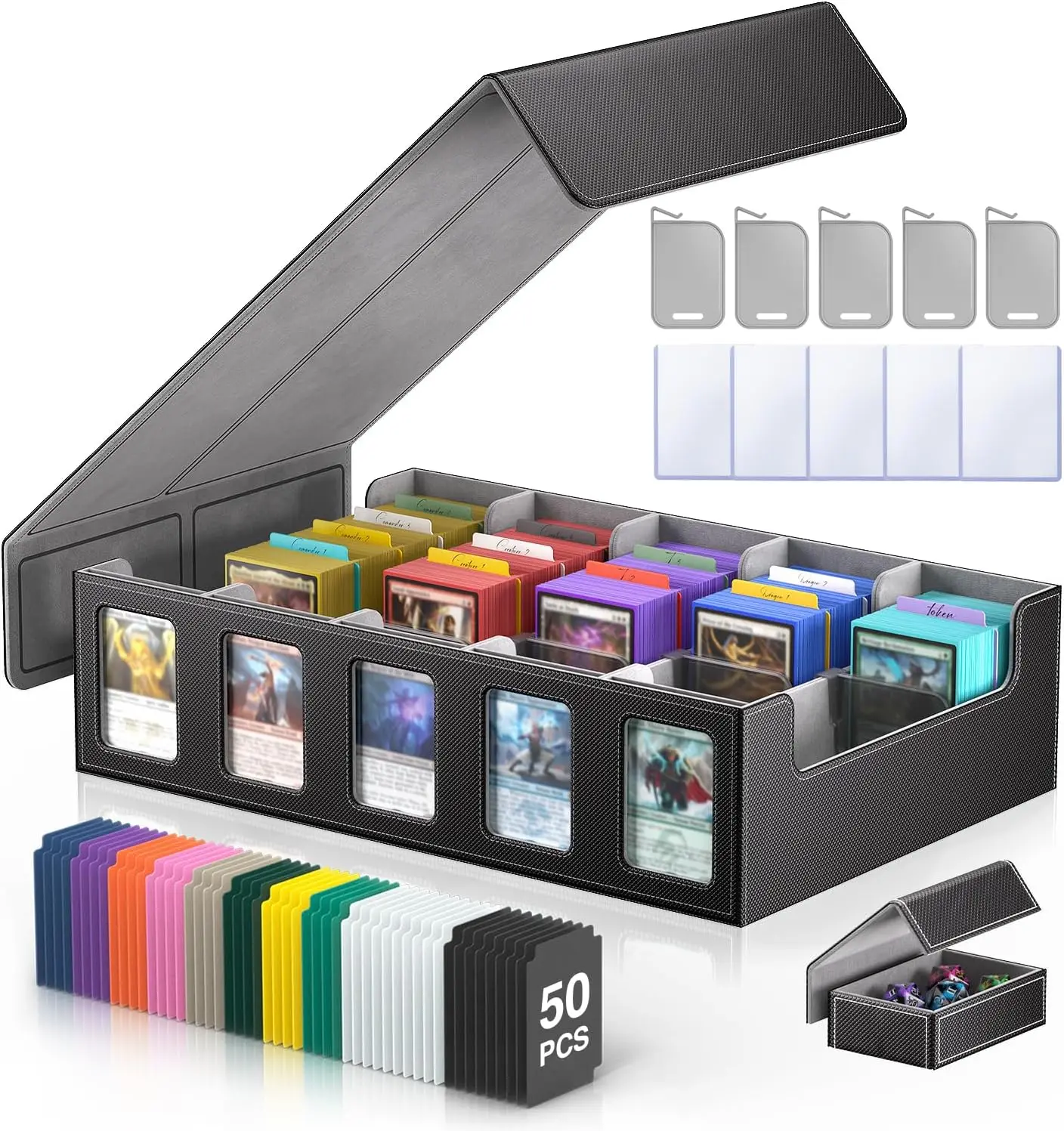 Large Capacity Trading Card Storage Box with Magnetic Lid, Display Windows, and Dividers for MTG and Sports Cards
Large Capacity Trading Card Storage Box with Magnetic Lid, Display Windows, and Dividers for MTG and Sports Cards