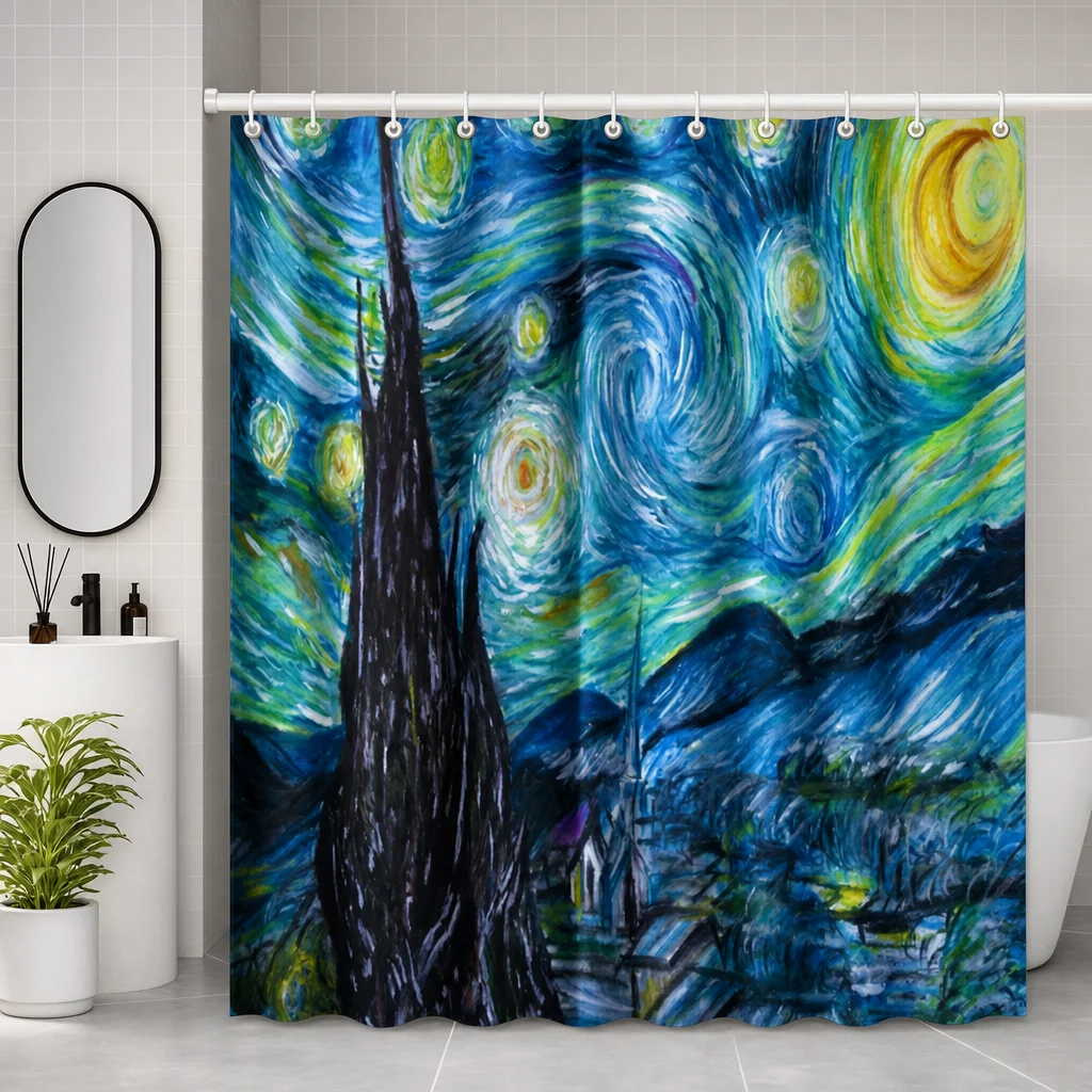 Van Gogh Starry Night Shower Curtain Oil Painting Famous Art Bathroom Partition Curtains12Hooks Waterproof Fabric Bathroom Decor
Van Gogh Starry Night Shower Curtain Oil Painting Famous Art Bathroom Partition Curtains12Hooks Waterproof Fabric Bathroom Decor