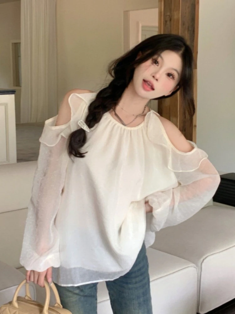 Solid Blouse Women Long Sleeve Off Shoulder Loose Fit Spring Korean Style Fairycore All-match Design Elegant Female Tops Mujer
Solid Blouse Women Long Sleeve Off Shoulder Loose Fit Spring Korean Style Fairycore All-match Design Elegant Female Tops Mujer