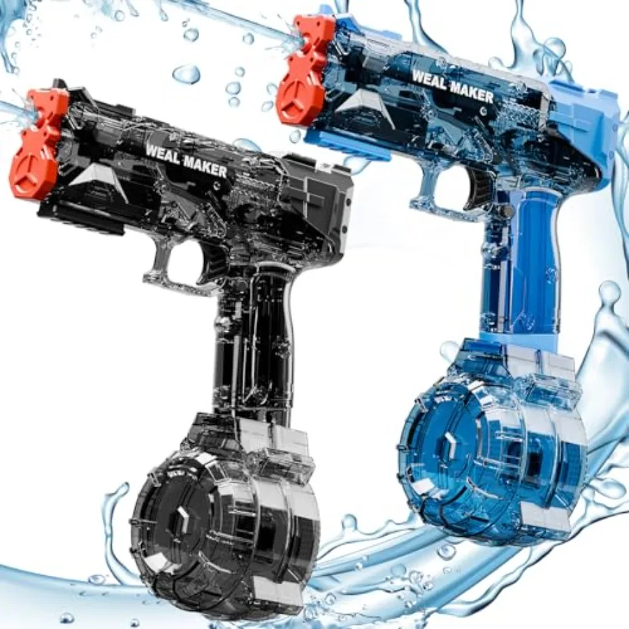 Summer pool toy: transparent electric water gun with orange tip, black+blue IP67 waterproof design, high-powered automatic squi
Summer pool toy: transparent electric water gun with orange tip, black+blue IP67 waterproof design, high-powered automatic squi