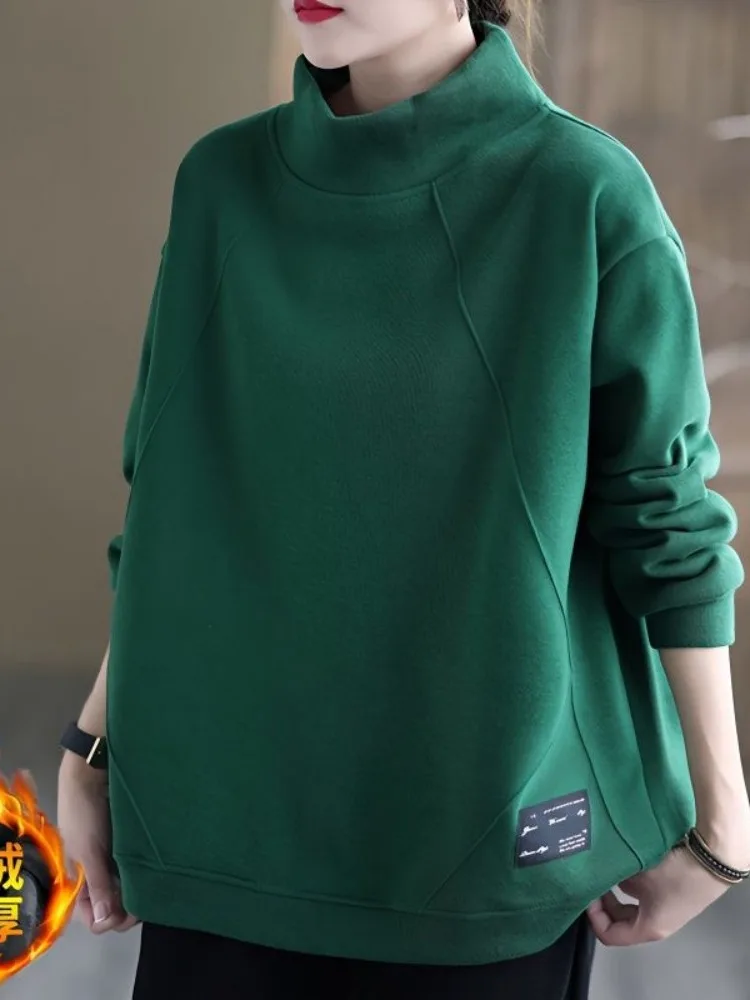 Thickened Fleece Sweatshirt Women's Autumn Winter Loose Large Size Retro Long Sleeve Half High Collar Warm Elegant Top Coat
Thickened Fleece Sweatshirt Women's Autumn Winter Loose Large Size Retro Long Sleeve Half High Collar Warm Elegant Top Coat