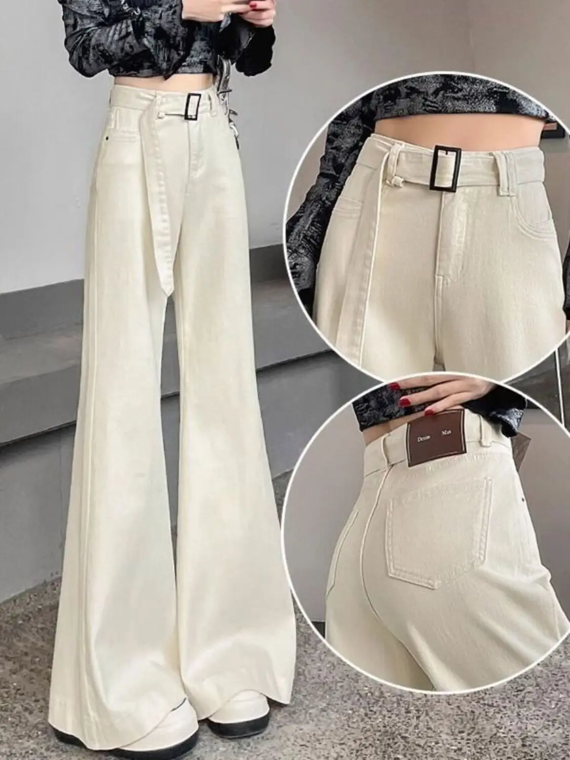 Women's Cream High Waist Wide Leg Jeans Full Length Denim Pants Loose Fit
Women's Cream High Waist Wide Leg Jeans Full Length Denim Pants Loose Fit