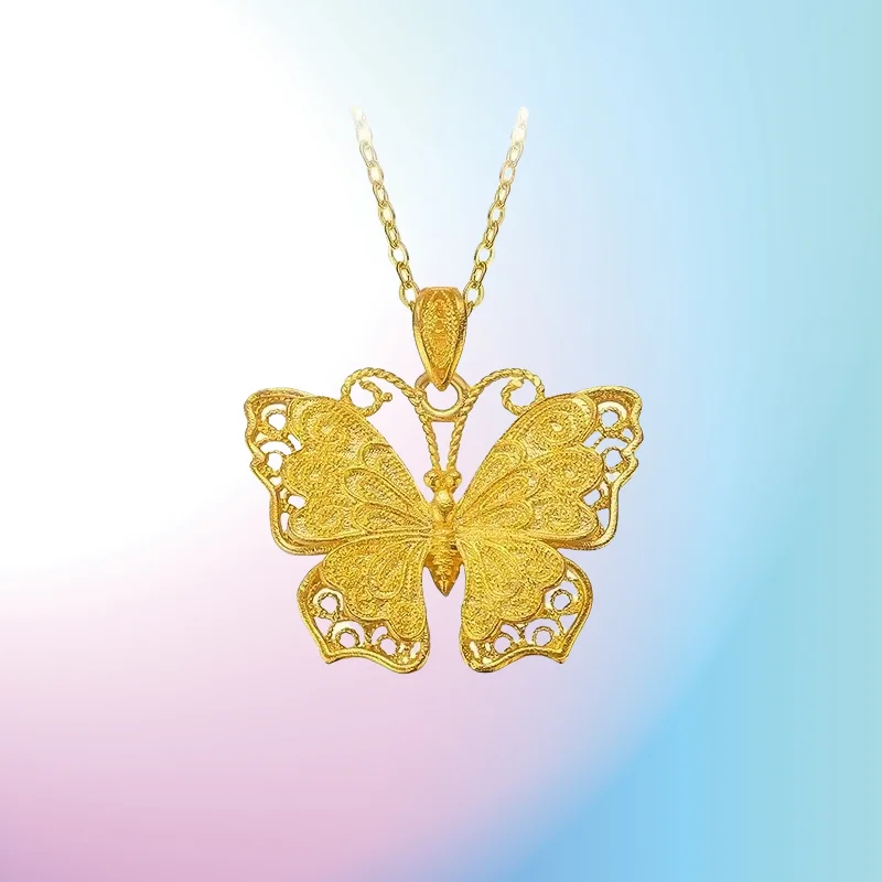 NEW 9999 real gold 24K yellow gold Silk Butterfly Pendant Antique Golden Butterfly Necklace Women's High-end Clavicle Chain 
NEW 9999 real gold 24K yellow gold Silk Butterfly Pendant Antique Golden Butterfly Necklace Women's High-end Clavicle Chain
