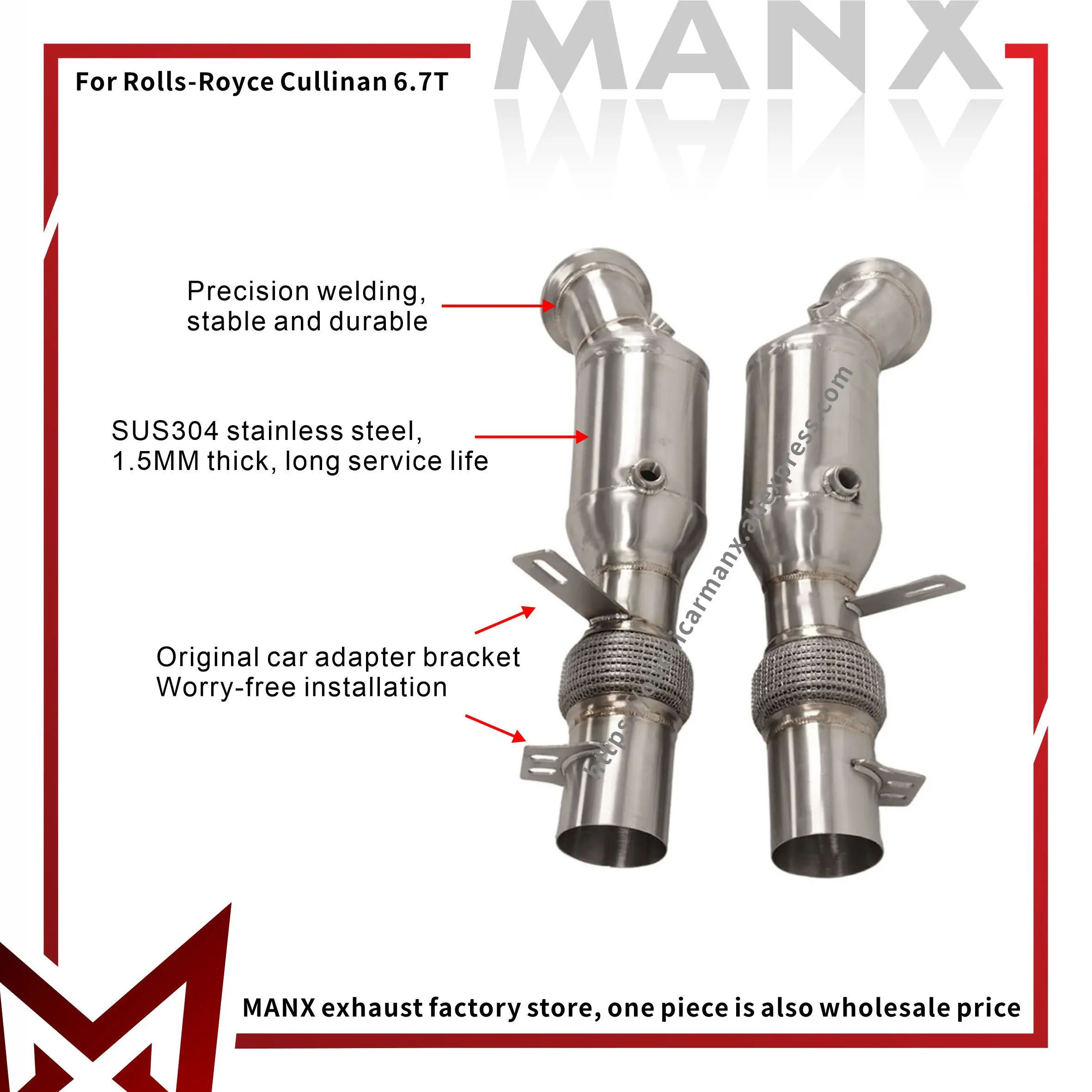 MANX Downpipe For Rolls-Royce Cullinan 6.7T Exhaust System Stainless Steel High Flow Performance Exhaust Pipe NO Heat Shield
MANX Downpipe For Rolls-Royce Cullinan 6.7T Exhaust System Stainless Steel High Flow Performance Exhaust Pipe NO Heat Shield