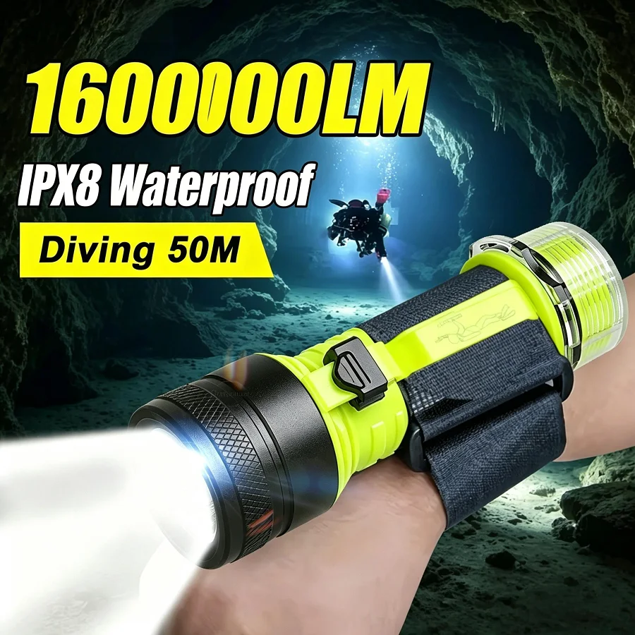 1600000Lm Strong Light Underwater Lantern Diving 50m Scuba Diving Torch IPX8 Waterproof Professional Diving Flashlight 3 Modes
1600000Lm Strong Light Underwater Lantern Diving 50m Scuba Diving Torch IPX8 Waterproof Professional Diving Flashlight 3 Modes
