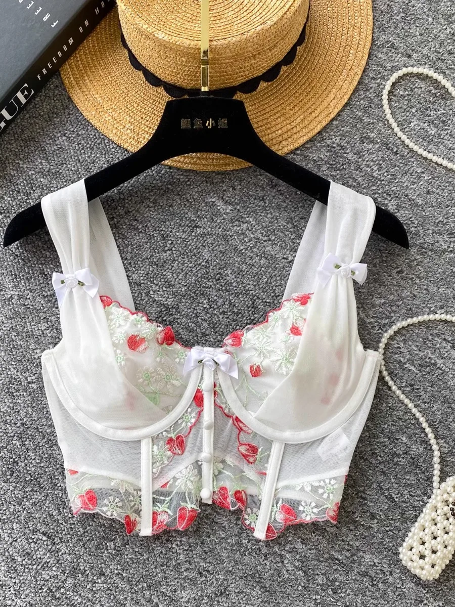 Foamlina Mesh Embroidered Fishbone Bandeau Halter Tank Top Women Summer New Unique Flower See Through Tight Blouse Bustier
Foamlina Mesh Embroidered Fishbone Bandeau Halter Tank Top Women Summer New Unique Flower See Through Tight Blouse Bustier