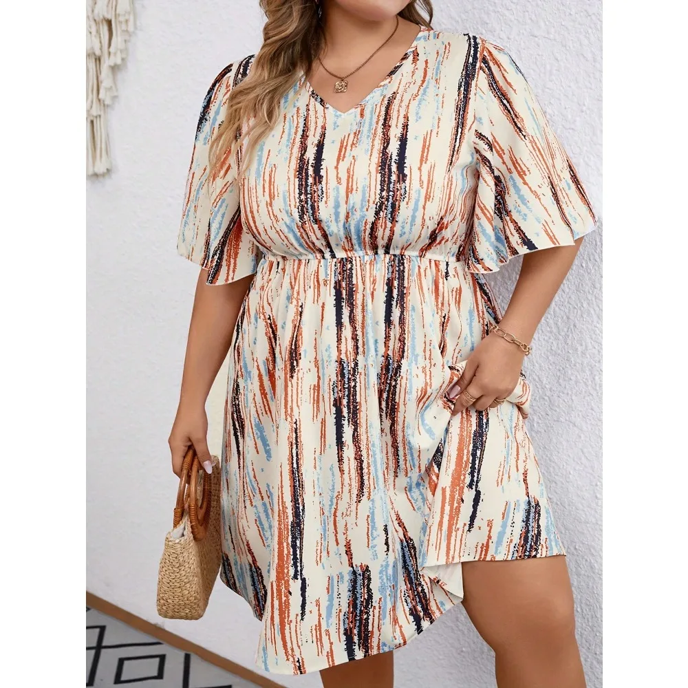 Plus Size 1XL-5XL Summer Women's V-neck Printed Short-Sleeved Dress
Plus Size 1XL-5XL Summer Women's V-neck Printed Short-Sleeved Dress