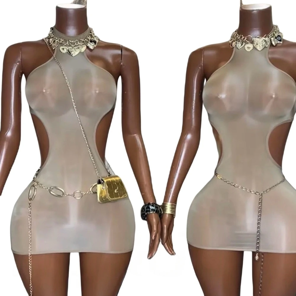 HLJ&GG Sexy Mesh See Through Halter Bodycon Mini Dresses Women Hollow Backless Slim Vestidos Fashion Nightclub Party Clothing
HLJ&GG Sexy Mesh See Through Halter Bodycon Mini Dresses Women Hollow Backless Slim Vestidos Fashion Nightclub Party Clothing