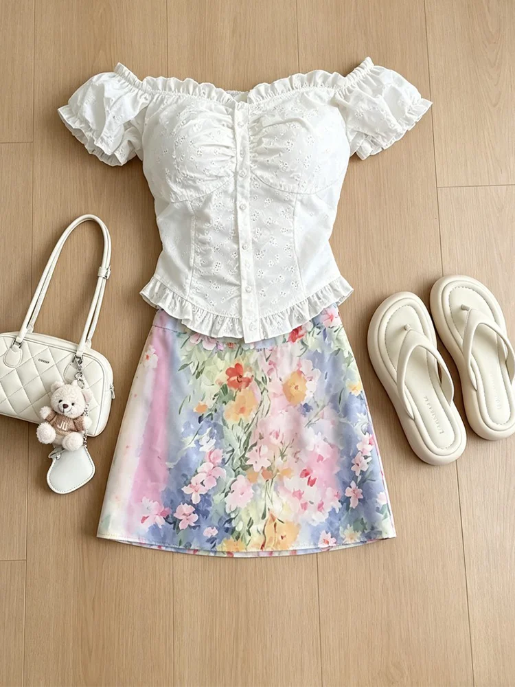 Pure Desire Spicy Girl White Lace Bubble Sleeve Top Oil Painting Floral Half Skirt Summer Sweet Anti-Aging Two-Piece Set
Pure Desire Spicy Girl White Lace Bubble Sleeve Top Oil Painting Floral Half Skirt Summer Sweet Anti-Aging Two-Piece Set