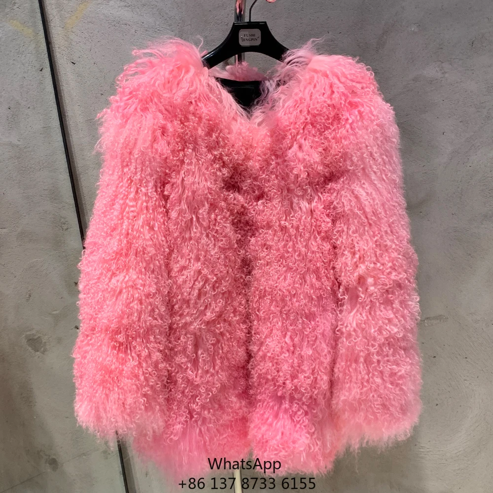 Winter Fluffy Women Fur Coats Real Curly Sheep Fur Jacket Pink Mongolian V-neck Fur Coat
Winter Fluffy Women Fur Coats Real Curly Sheep Fur Jacket Pink Mongolian V-neck Fur Coat