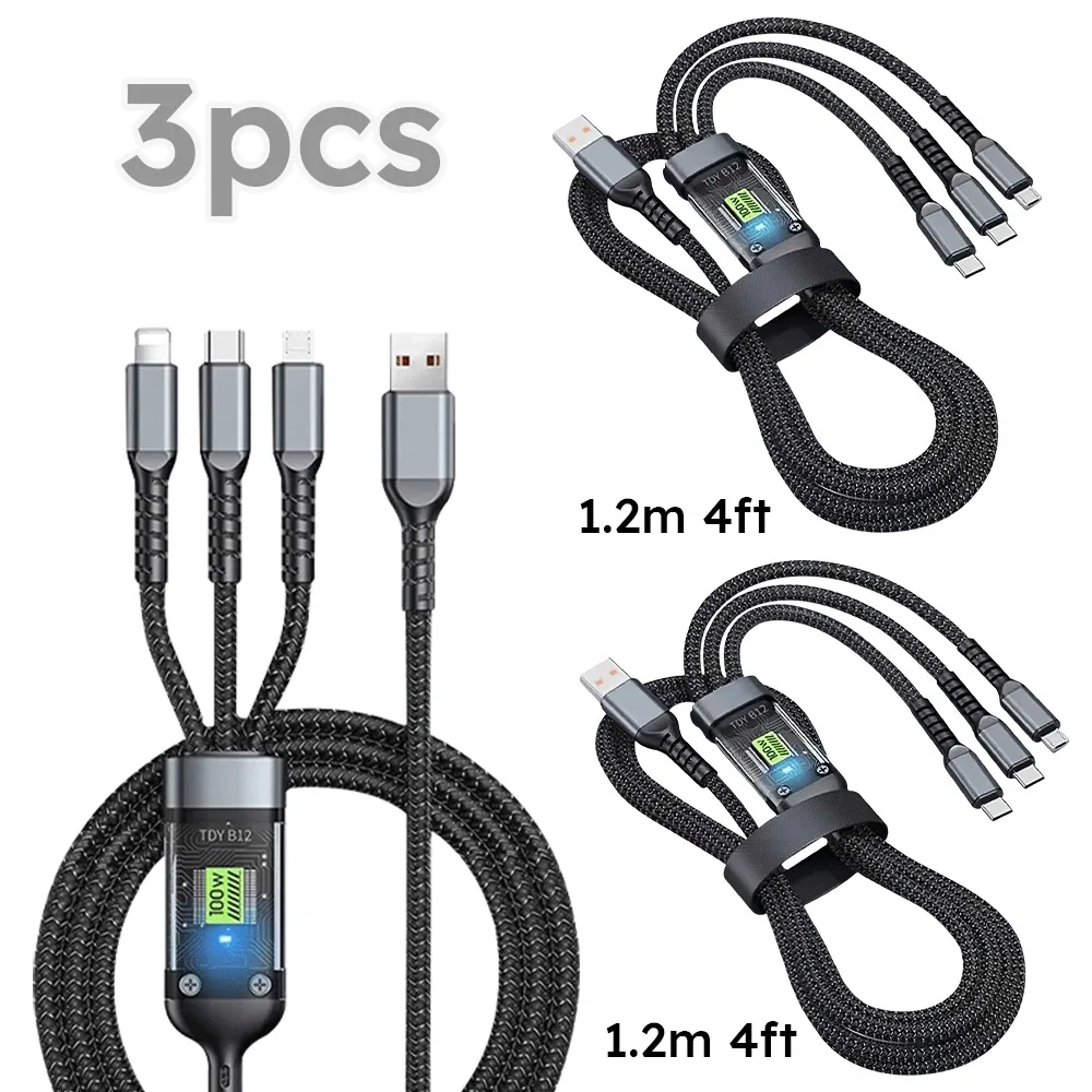 3pcs 100W 3 in 1 Fast Charging Mobile Phone Data Cable For Type-C iPhone USB Micro LED Digital Display USB cable Type C Usb
3pcs 100W 3 in 1 Fast Charging Mobile Phone Data Cable For Type-C iPhone USB Micro LED Digital Display USB cable Type C Usb