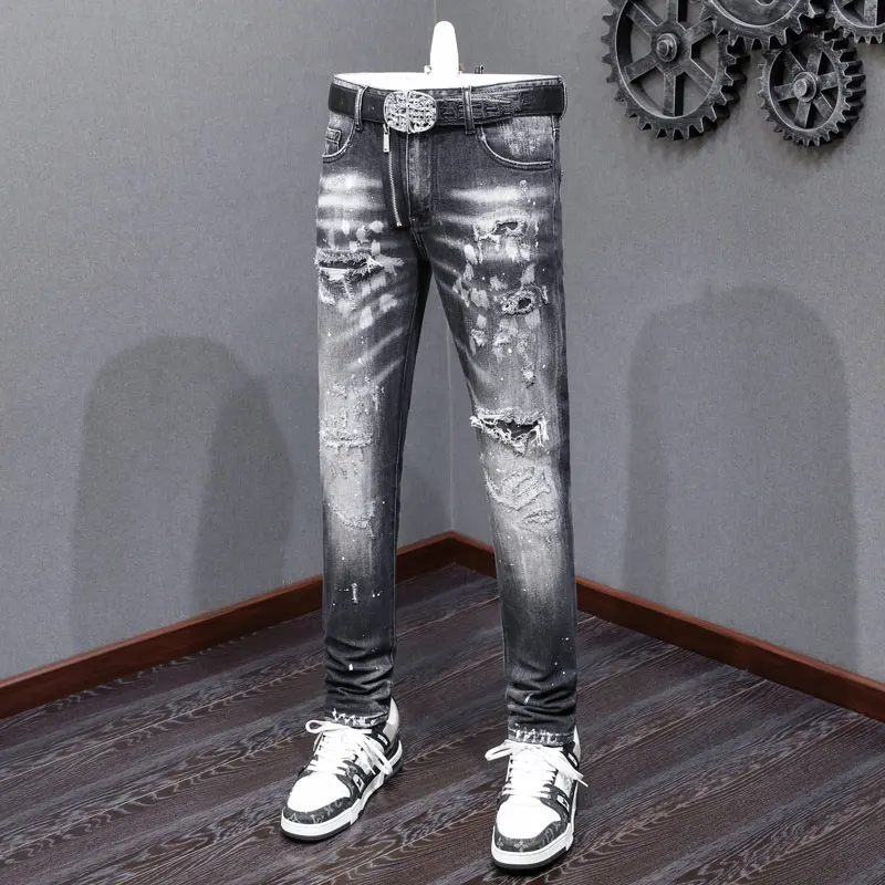 Street Fashion Men Jeans Retro Black Gray Stretch Slim Fit Ripped Jeans Men Painted Designer Hip Hop Brand Denim Pants Hombre
Street Fashion Men Jeans Retro Black Gray Stretch Slim Fit Ripped Jeans Men Painted Designer Hip Hop Brand Denim Pants Hombre