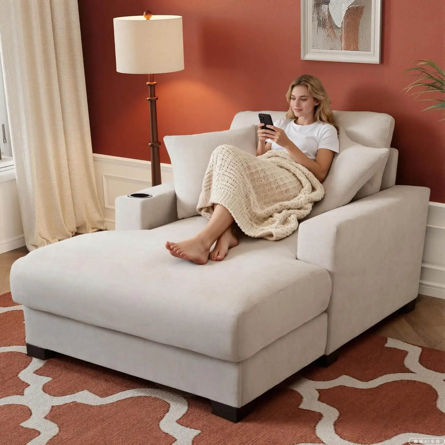 60" Adjustable Chaise Lounge Sofa USB&Type-C Cup Holder 2 Pillows Deep Seat Sleeper Living Room Bedroom, Customized
60" Adjustable Chaise Lounge Sofa USB&Type-C Cup Holder 2 Pillows Deep Seat Sleeper Living Room Bedroom, Customized