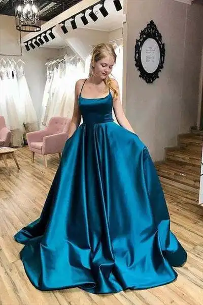 Elegant Long Prom Dresses Satin Simple Formal Party Dress with Pockets Square Neck Spaghetti Strap Backless Evening Gowns
Elegant Long Prom Dresses Satin Simple Formal Party Dress with Pockets Square Neck Spaghetti Strap Backless Evening Gowns