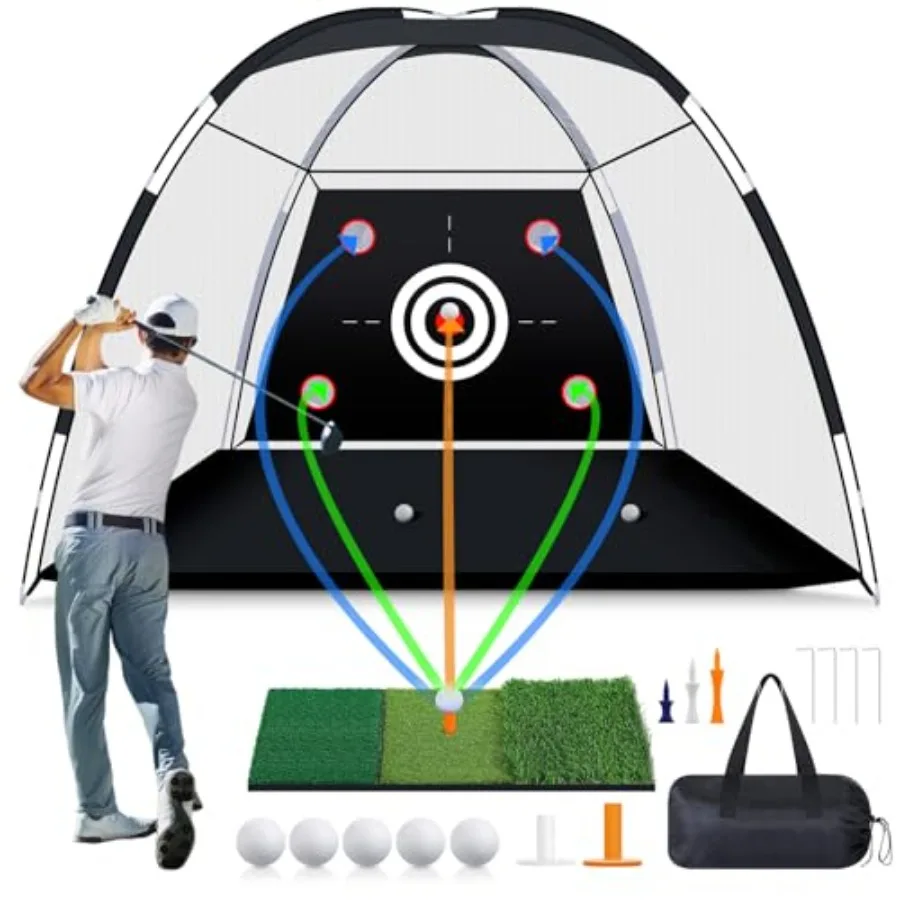 Golf Net with Practice Mat, 10 x 7 ft Golf Hitting Net for Outdoor Indoor Backyard Driving Chipping Swing Training, All-in-One
Golf Net with Practice Mat, 10 x 7 ft Golf Hitting Net for Outdoor Indoor Backyard Driving Chipping Swing Training, All-in-One