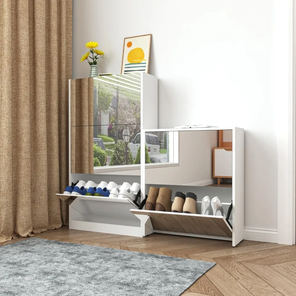 Mirror Shoe Cabinet with Flip Drawers, Split Shoe Storage Organizer for Entryway, Slim Shoe Rack for Entrance, Front Door
Mirror Shoe Cabinet with Flip Drawers, Split Shoe Storage Organizer for Entryway, Slim Shoe Rack for Entrance, Front Door