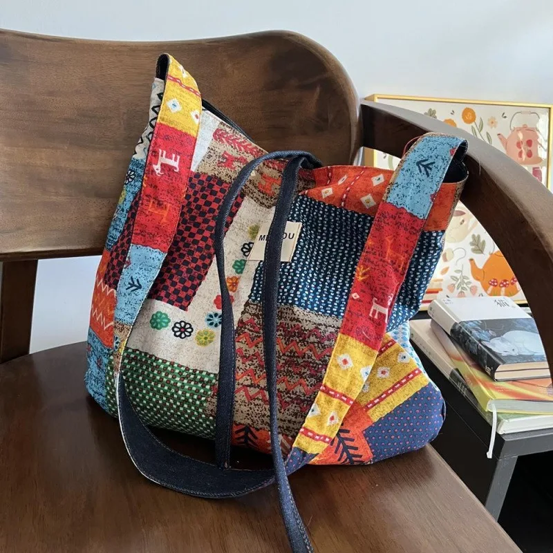 Double-sided Bag Bohemian Denim Canvas Bag Versatile Commuter Tote Bag Available on Both Sides Retro Contrasting Messenger Bag
Double-sided Bag Bohemian Denim Canvas Bag Versatile Commuter Tote Bag Available on Both Sides Retro Contrasting Messenger Bag