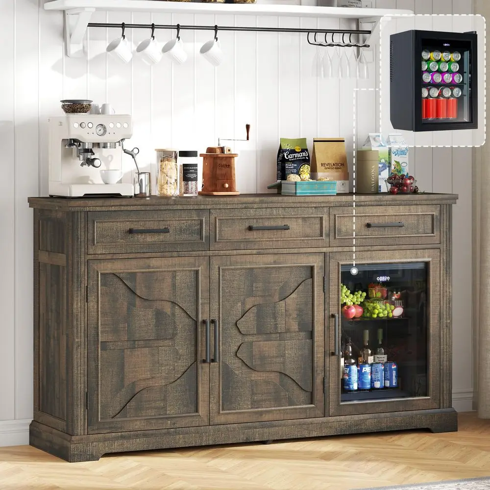60 Farmhouse Coffee Bar Cabinet with Mini Fridge Space, Wine Bar Cabinet with Drawers amp Shelves, Buffet Sideboard Table for H
60 Farmhouse Coffee Bar Cabinet with Mini Fridge Space, Wine Bar Cabinet with Drawers amp Shelves, Buffet Sideboard Table for H